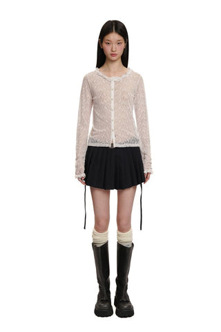 [moromoro2] Lace Trim Fitted Top