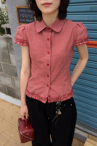 Shirred check blouse