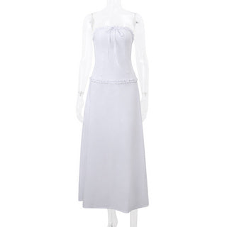 RUFFLE TRIM BOW ACCENT TUBE TOP + MIDI SKIRT