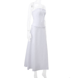 RUFFLE TRIM BOW ACCENT TUBE TOP + MIDI SKIRT