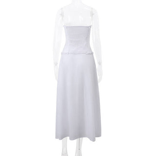 RUFFLE TRIM BOW ACCENT TUBE TOP + MIDI SKIRT