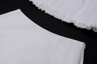 RUFFLE TRIM BOW ACCENT TUBE TOP + MIDI SKIRT