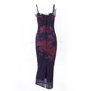Backless Printed Slit Dress