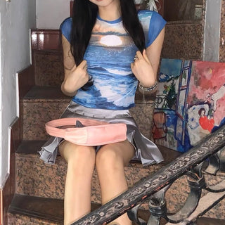 ROUND NECK PRINTED CROP TOP