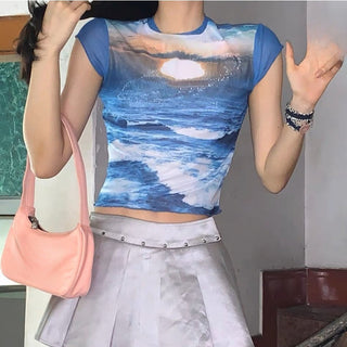 ROUND NECK PRINTED CROP TOP