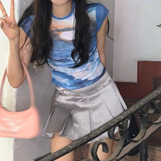 ROUND NECK PRINTED CROP TOP