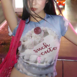 ROUND NECK PRINTED CROP TOP