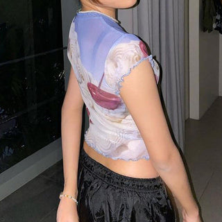 ROUND NECK PRINTED CROP TOP