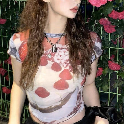 ROUND NECK PRINTED CROP TOP