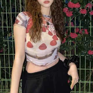 ROUND NECK PRINTED CROP TOP