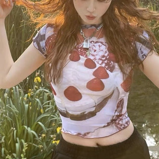 ROUND NECK PRINTED CROP TOP