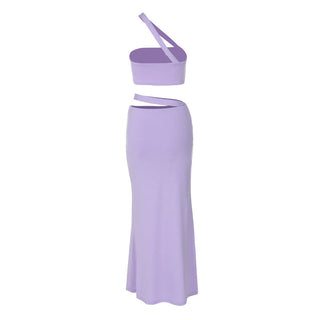 SLANT SHOULDER SKIRT TWO-PIECE SET