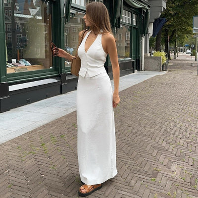 Two-piece V-neck halter strap top