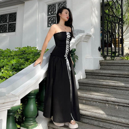 Ruched Lace-up Maxi Dress