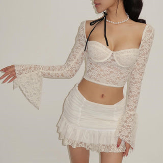 Low-cut Lace Top Skirt Suit