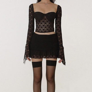 Low-cut Lace Top Skirt Suit
