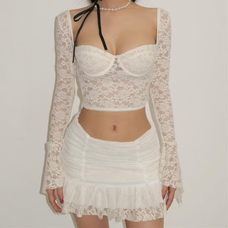 Low-cut Lace Top Skirt Suit