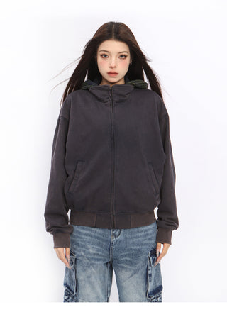 Retro plaid patchwork hoodie