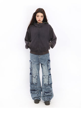Retro plaid patchwork hoodie