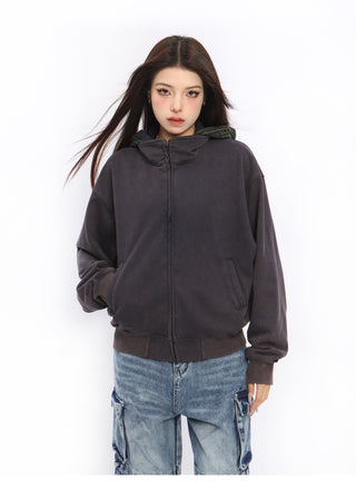 Retro plaid patchwork hoodie