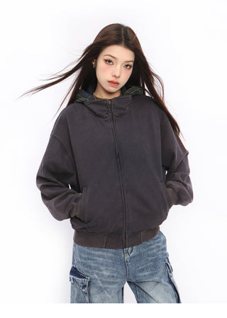 Retro plaid patchwork hoodie