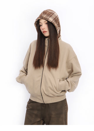 Retro plaid patchwork hoodie