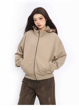 Retro plaid patchwork hoodie