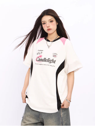 V-neck letter printed raglan jersey