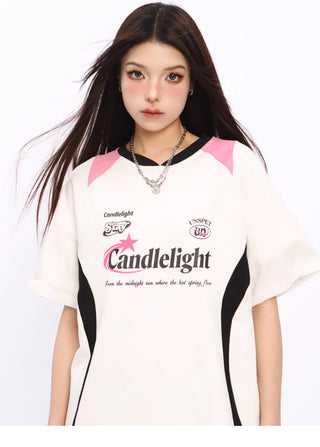 V-neck letter printed raglan jersey