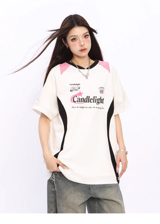 V-neck letter printed raglan jersey