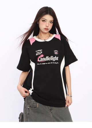 V-neck letter printed raglan jersey