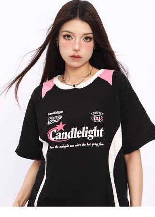 V-neck letter printed raglan jersey