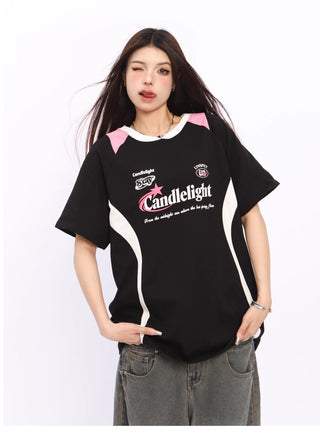 V-neck letter printed raglan jersey