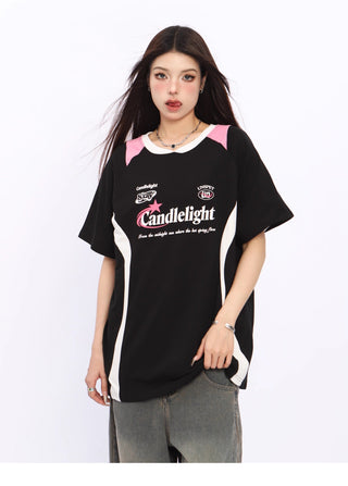V-neck letter printed raglan jersey