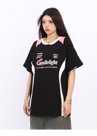 V-neck letter printed raglan jersey