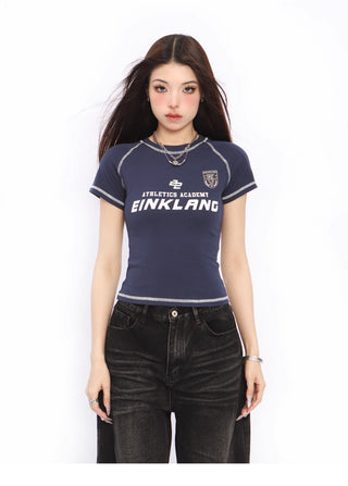 Graphic slim sports top