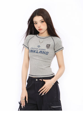 Graphic slim sports top
