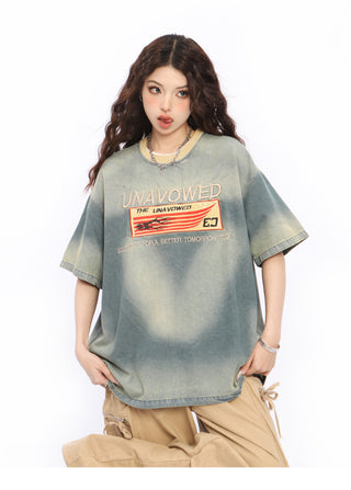 Embroidery denim loose T-shirt