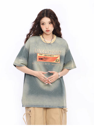 Embroidery denim loose T-shirt