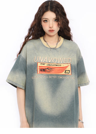 Embroidery denim loose T-shirt