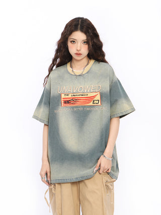 Embroidery denim loose T-shirt