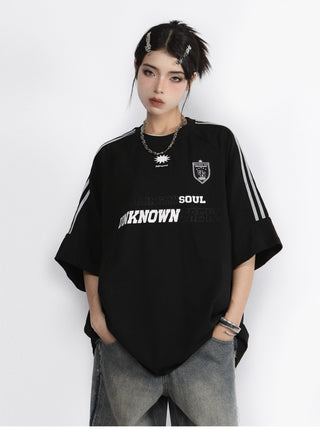 Three-bar raglan sleeve oversize top