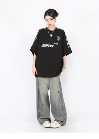 Three-bar raglan sleeve oversize top