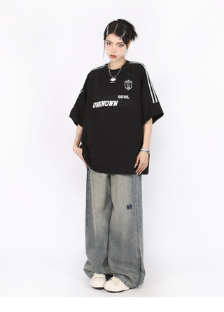 Three-bar raglan sleeve oversize top