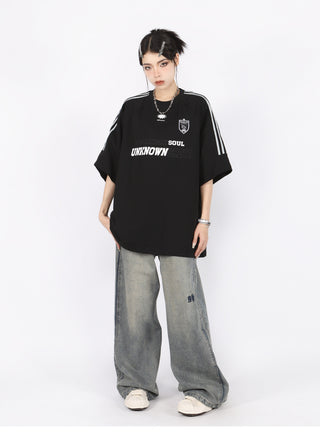 Three-bar raglan sleeve oversize top
