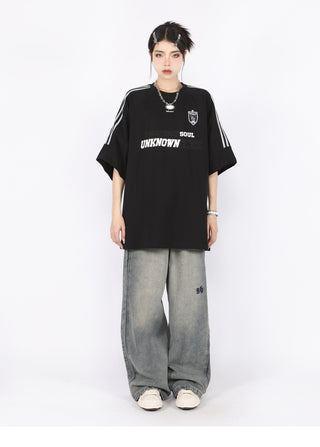 Three-bar raglan sleeve oversize top