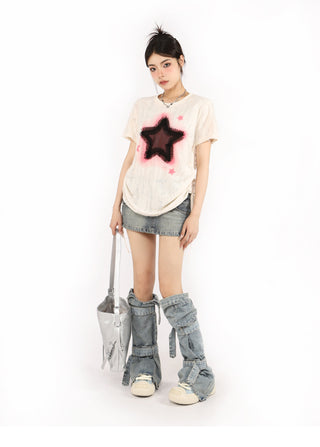 Distressed printed drawstring top