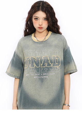 Embroidered street denim top