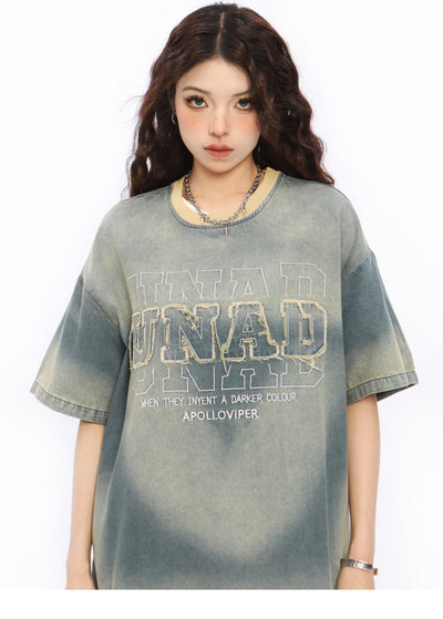 Embroidered street denim top