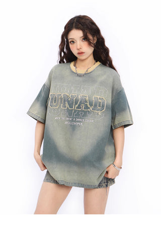 Embroidered street denim top